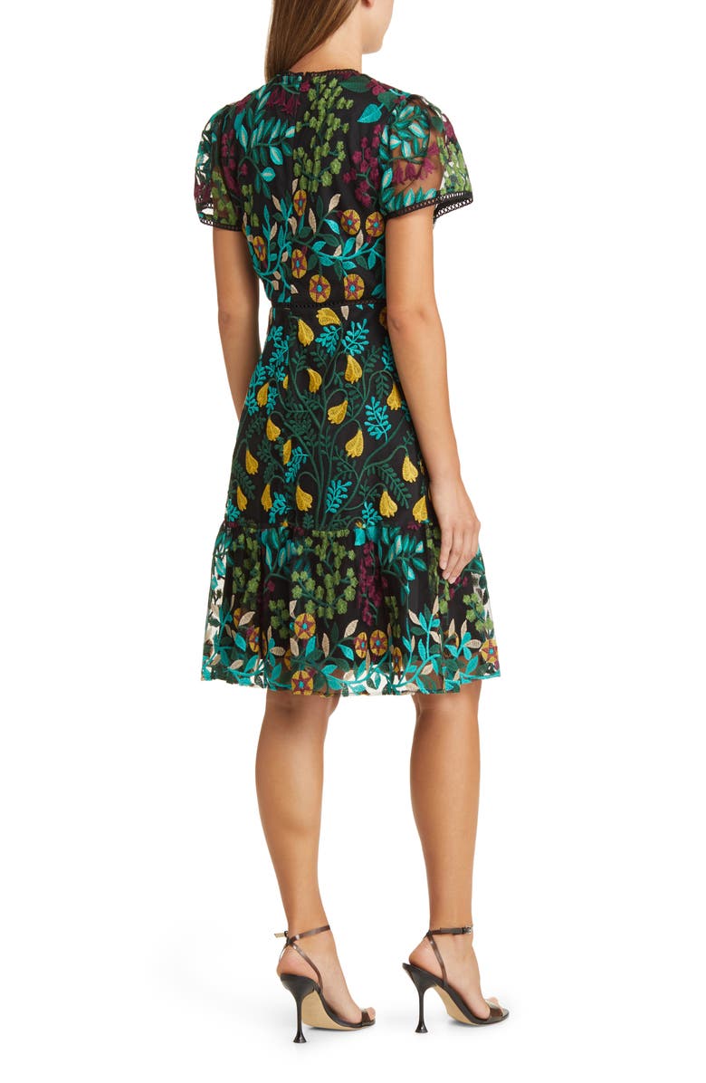 Tahari ASL Embroidered Short Sleeve Cocktail Dress, Alternate, color, 