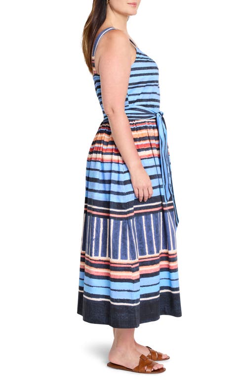 Nic + Zoe Nic+zoe Sophie Painted Peninsula Mixed Stripe Stretch Cotton Midi Dress In Blue