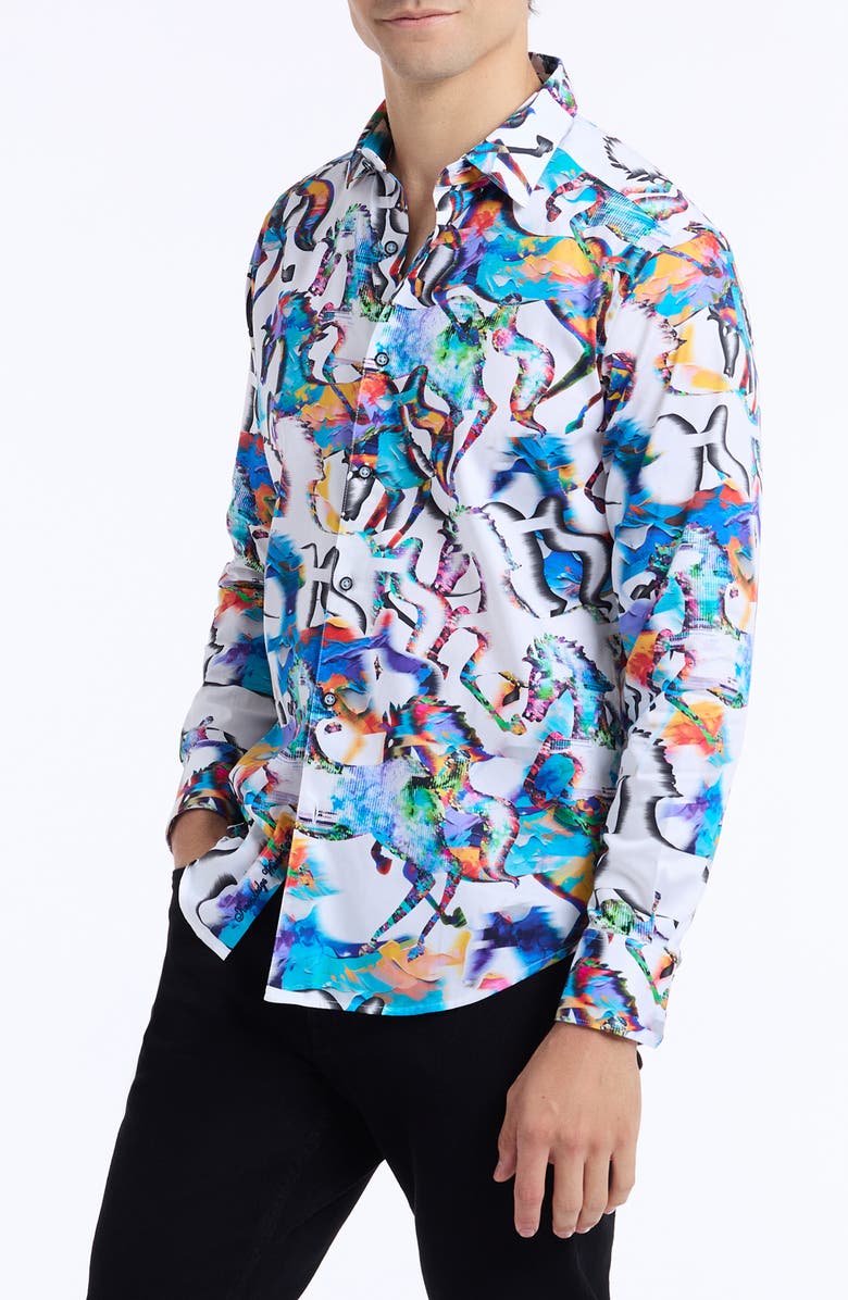 Robert Graham Mane Event Stretch Cotton Button-Up Shirt, Alternate, color, Blue Multi