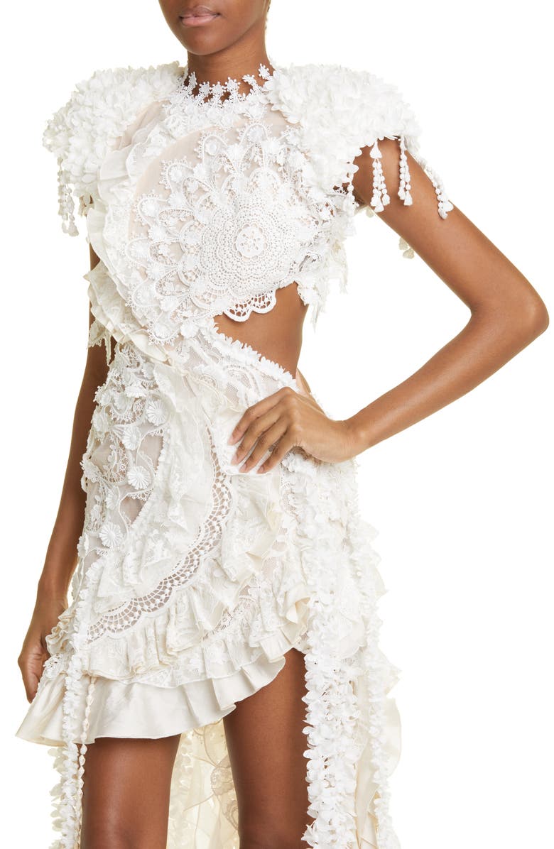 Zimmermann Wonderland Lace Frill Cutout Dress, Alternate, color,