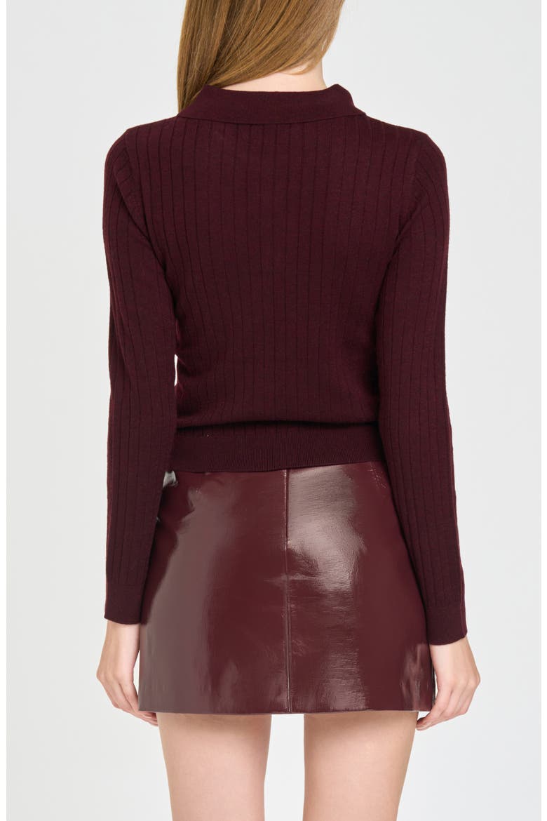 Evie Ribbed Polo Sweater, Alternate, color, MERLOT