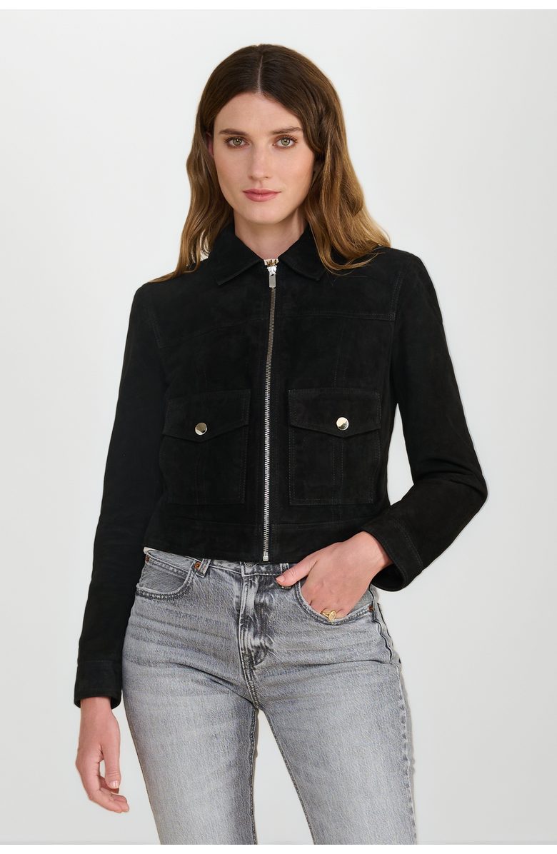 FURNIQ UK Isabella Suede Jacket, Main, color, Black
