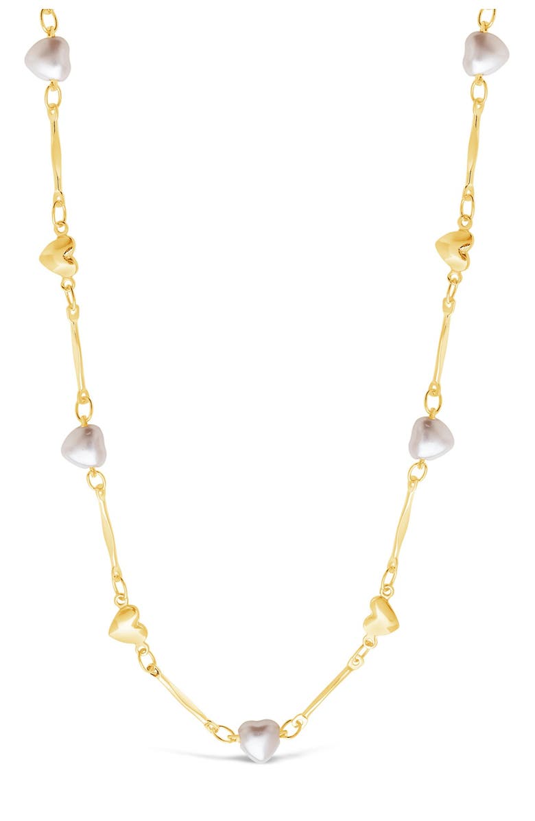 Sterling Forever Imitation Pearl Heart Station Face Mask & Glasses Chain, Main, color, Gold