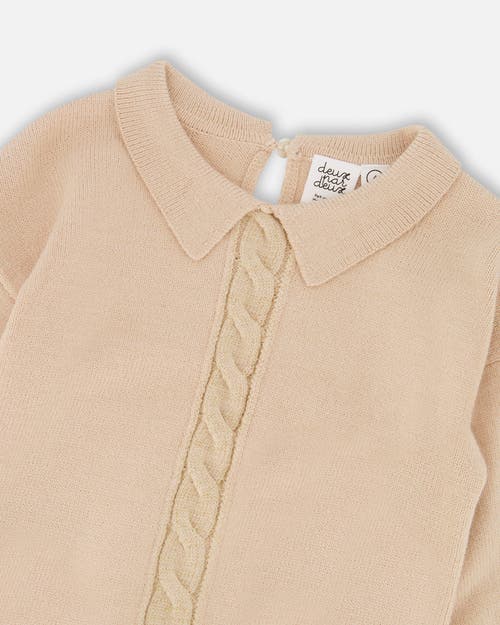 Deux Par Deux 3/4 Sleeve Knitted Sweater In Sand