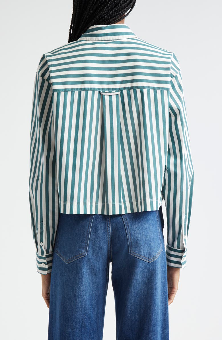 Veronica Beard Maia Stripe Crop Button-Up Shirt, Alternate, color, Pine/ White