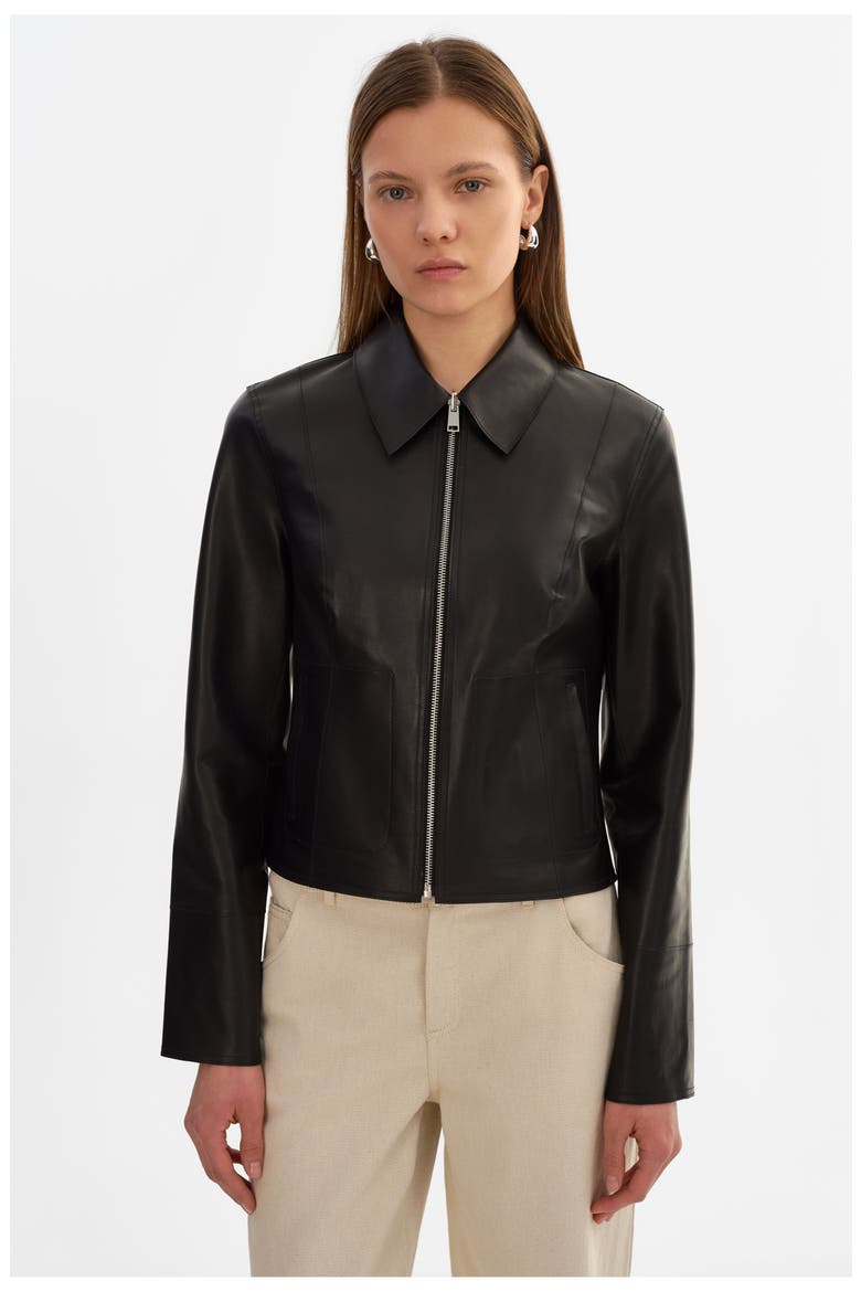 Clarie | Reversible Leather Jacket, Main, color, Black/Silver