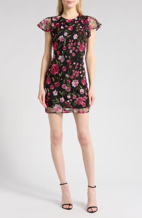 Queenberry Floral Embroidered Cap Sleeve Minidress