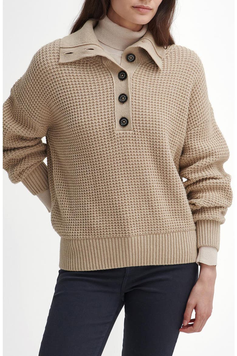 Woodside Long Sleeve Waffle Knit Cotton & Wool Polo Sweater, Main, color, OATMEAL