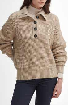 Barbour Woodside Long Sleeve Waffle Knit Cotton & Wool Polo Sweater