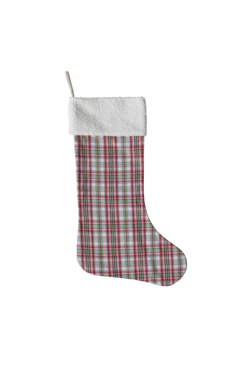Plaid Woven Cotton Stocking with Faux Fur Cuff, Main, color, Multicolor