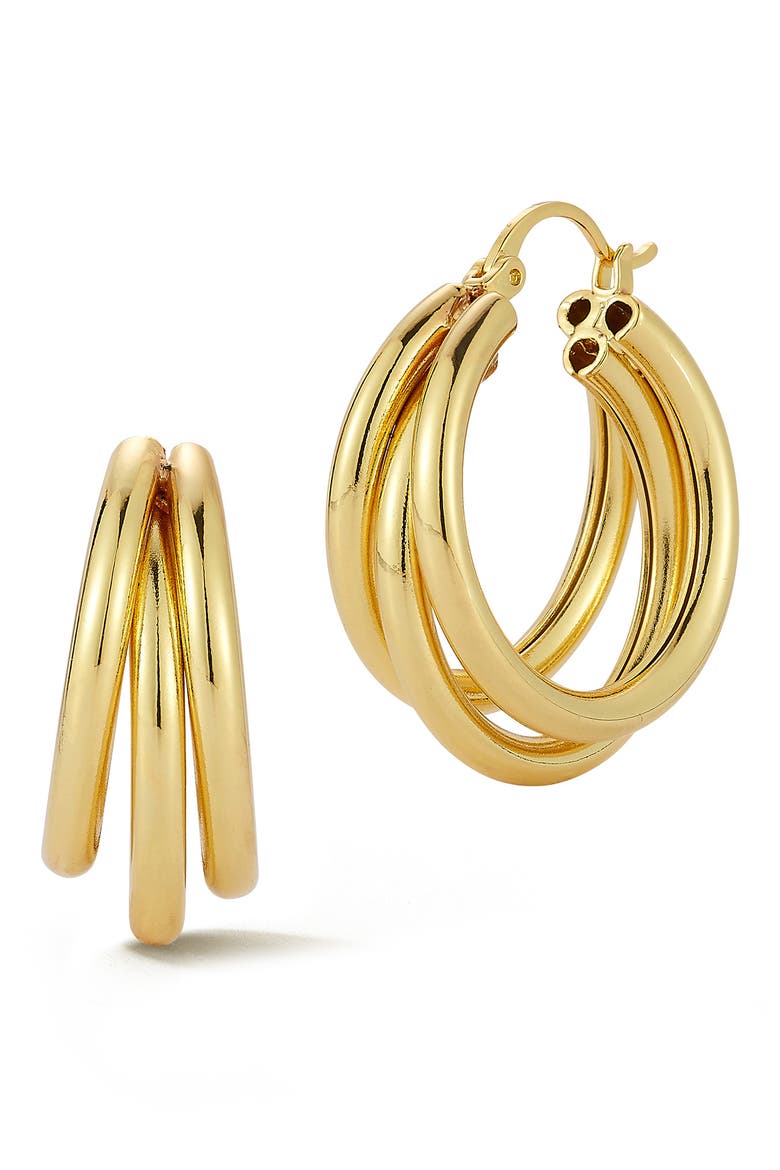 Tripe Hoop Earrings, Main, color, GOLD