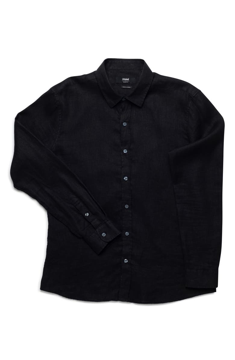 Mavi Jeans Solid Black Linen Button-Up Shirt, Alternate, color, Black