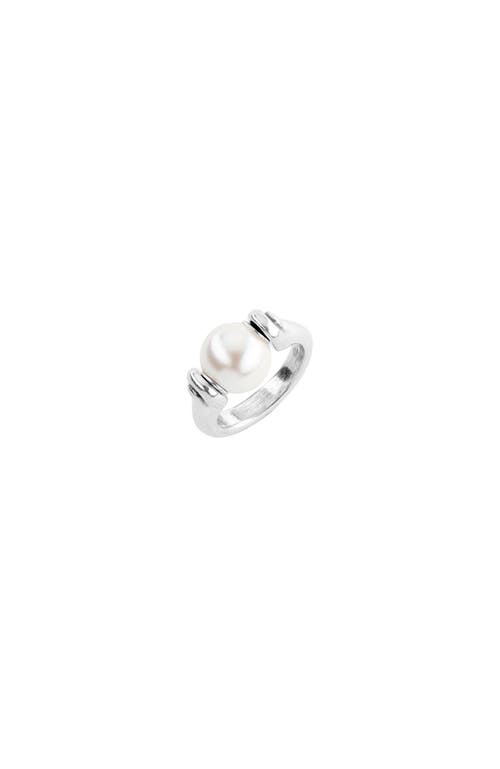 Unode50 Sterling Silver-plated Ring With Pearl In Metallic