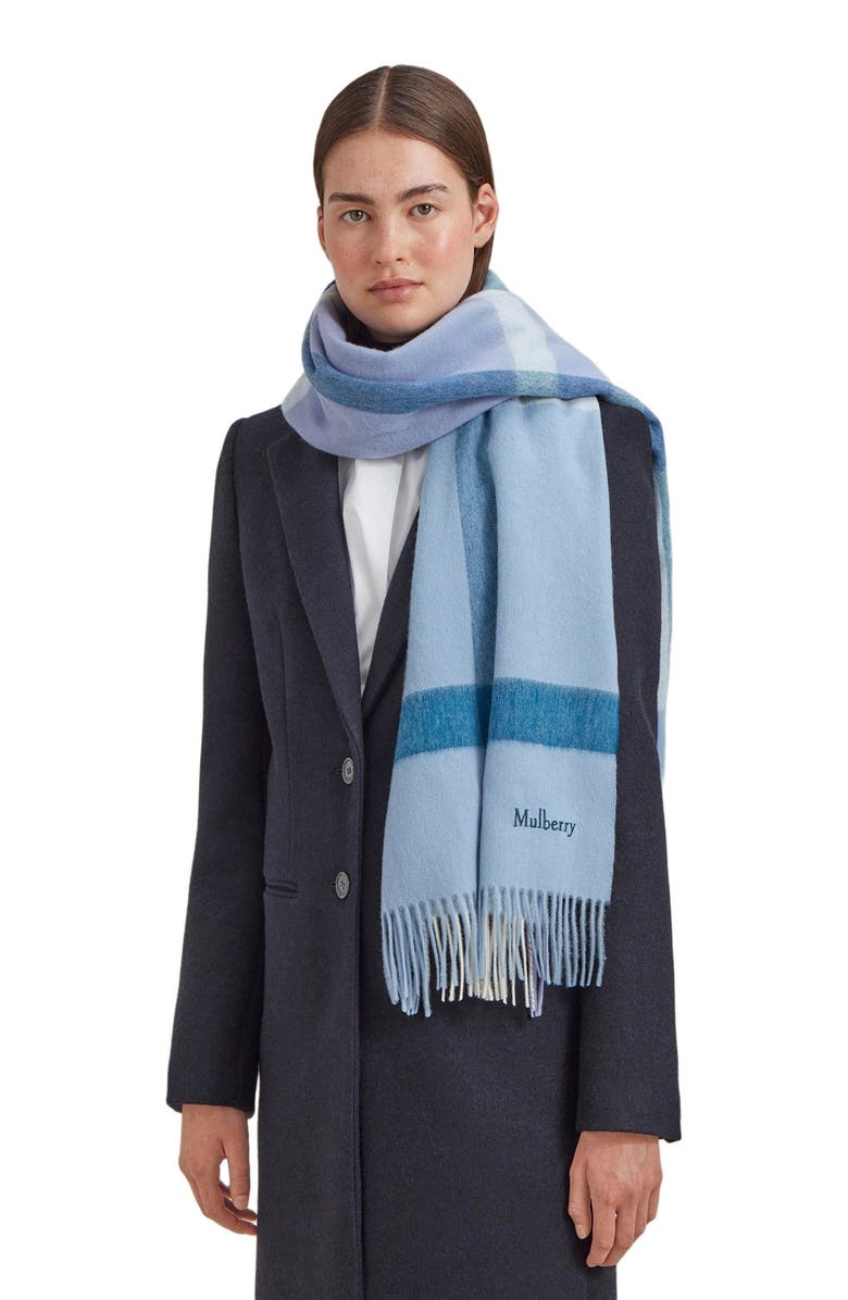 Mulberry Large Check Merino Wool Scarf, Alternate, color,
