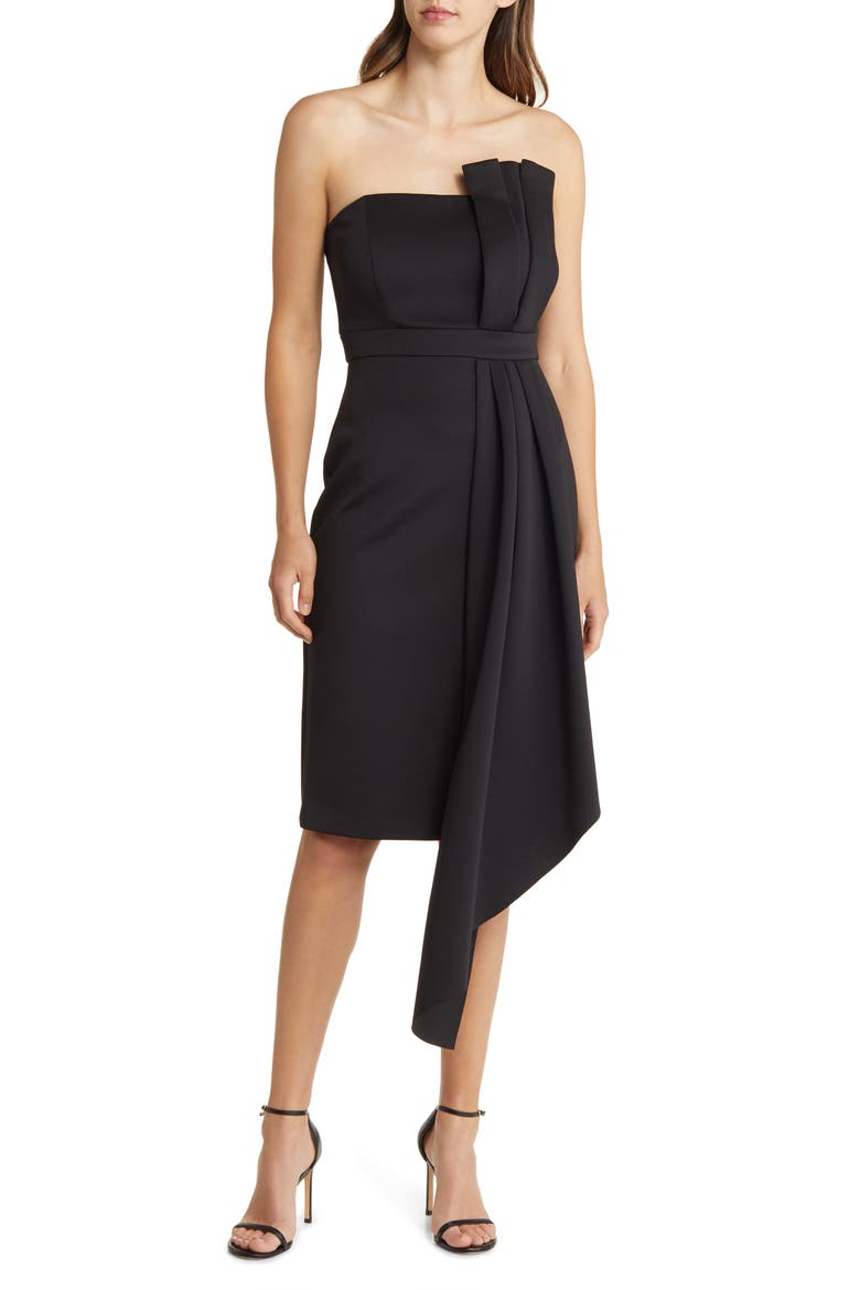 Strapless Scuba Crepe Cocktail Dress, Main, color, BLACK