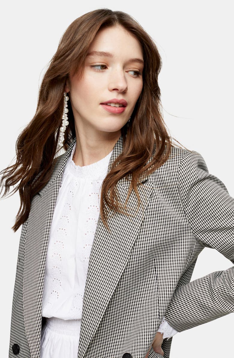 Topshop Mini Dogtooth Double Breasted Blazer, Alternate, color,