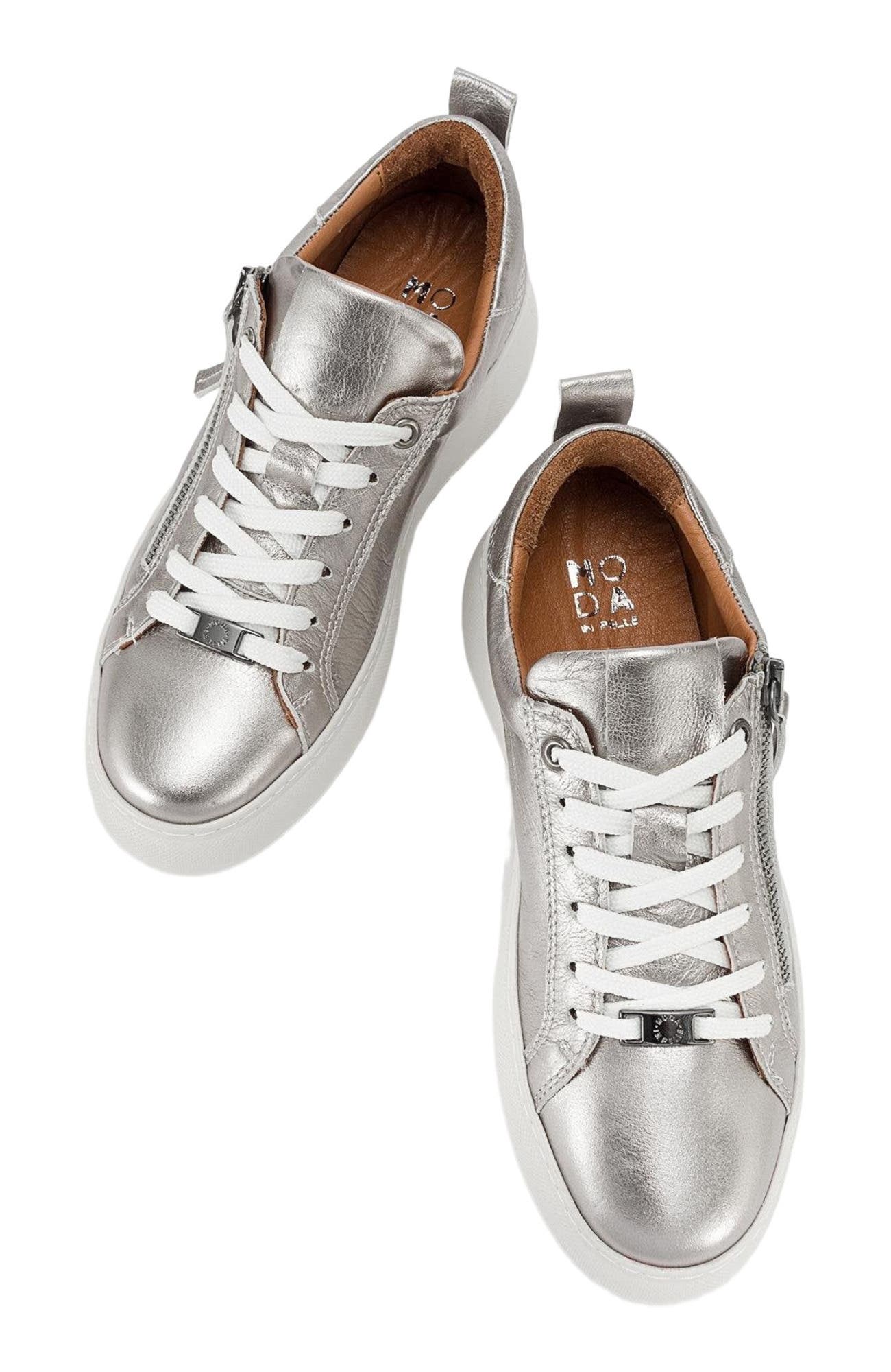 Forever 
Always Shoes Allie Leather Zip Sneaker, Alternate, color, Silver Leather