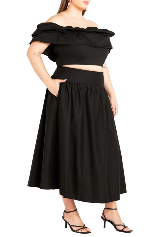 City Chic Kaia Off The Shoulder Crop Top & Maxi Skirt In Black