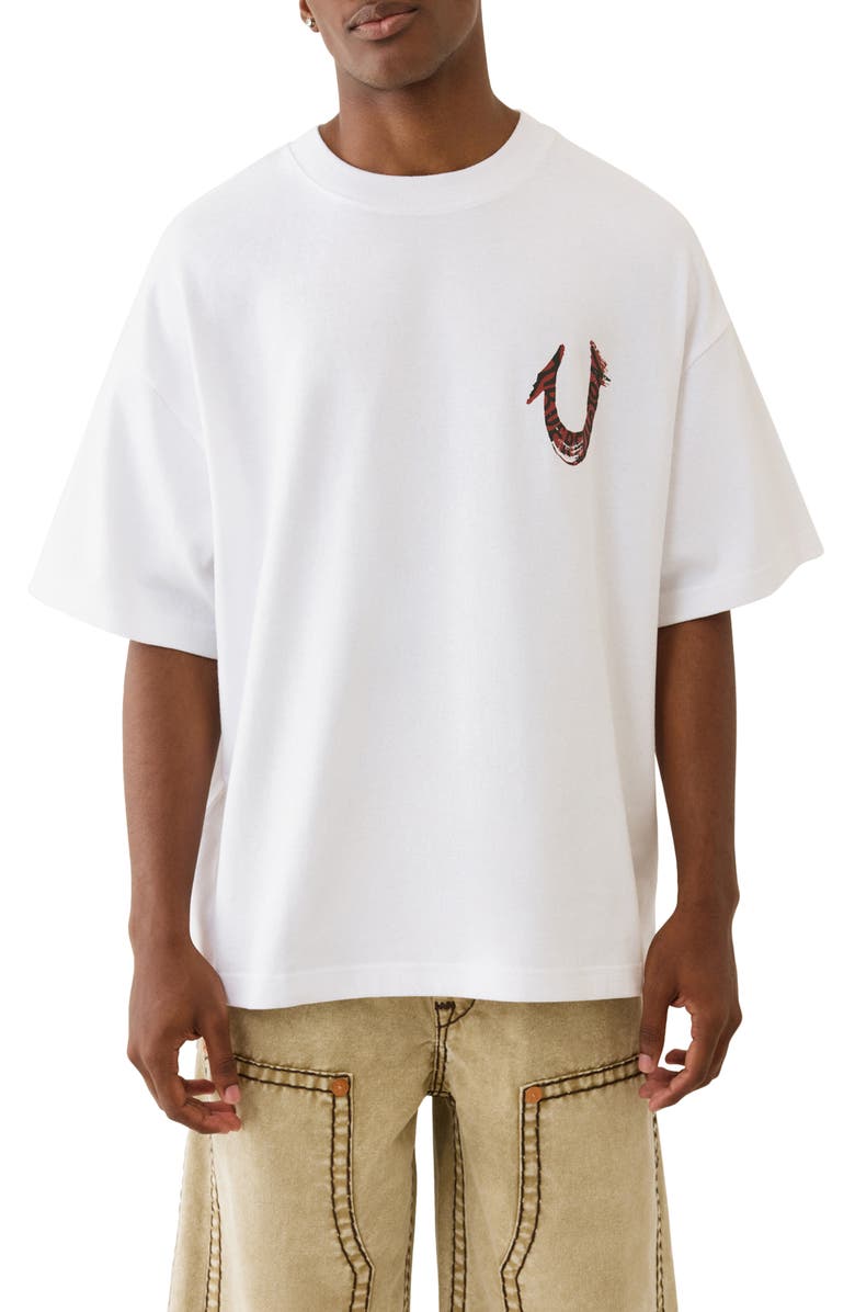True Religion Painted Oversized Cotton Graphic T-Shirt, Main, color, Optic White