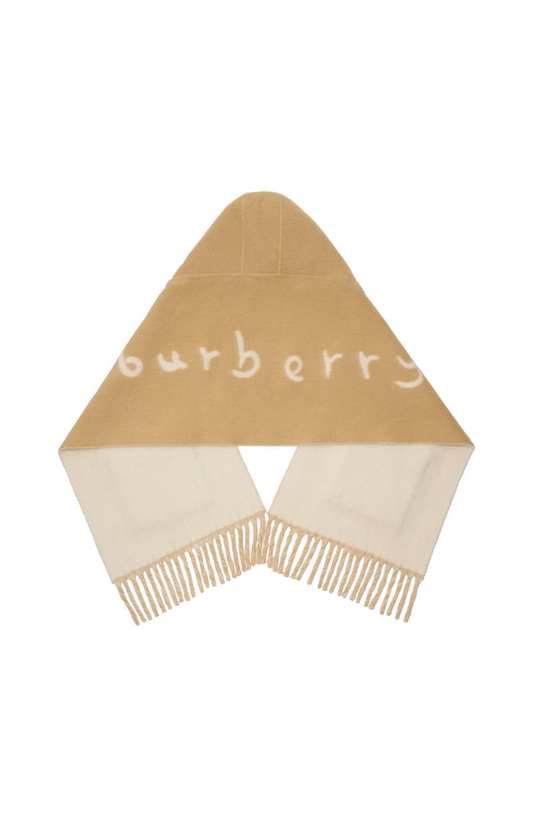 Burberry Logo Alpaca Wool Blend Hooded Scarf, Alternate, color, Sand Beige