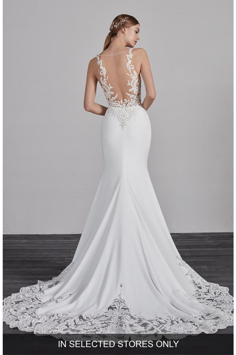 Erandi Lace & Crepe Trumpet Wedding Dress, Alternate, color, OFF WH/ CRST/ ND