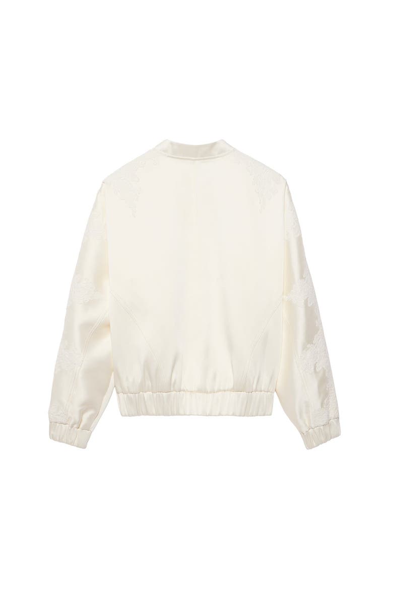 Satin Lace Trim Bomber Jacket, Alternate, color, Cream