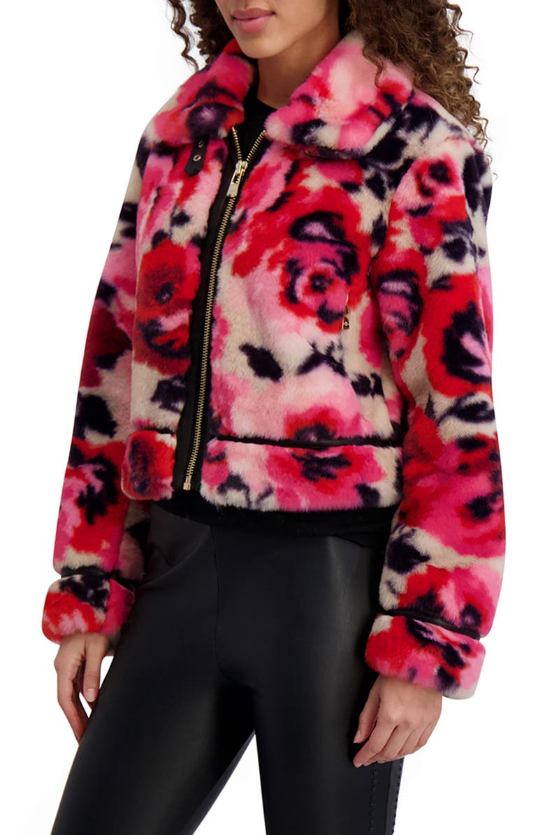 KARL LAGERFELD PARIS Python Print Faux Fur Jacket, Alternate, color, Pink Multi