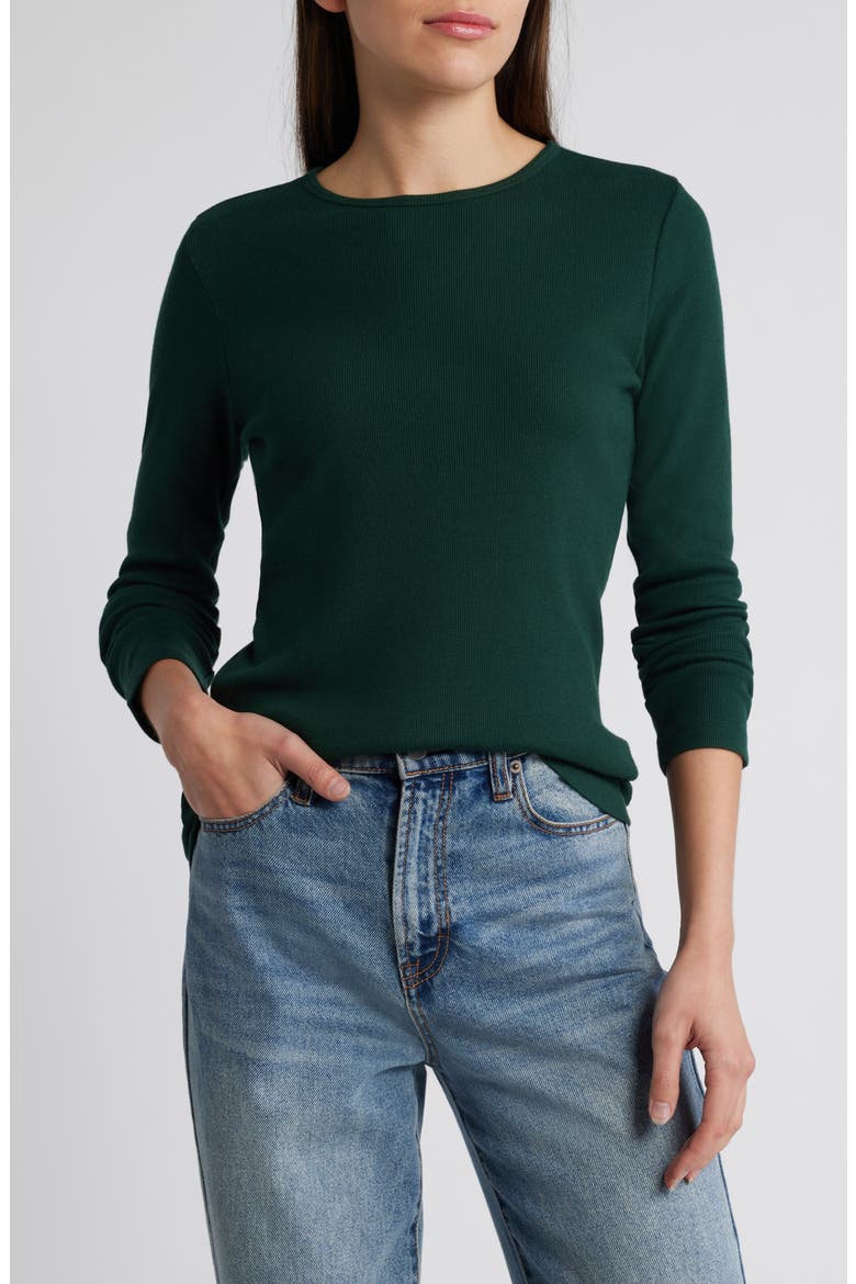 Rib Crewneck Long Sleeve Top, Main, color, GREEN PARK