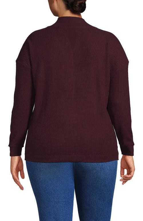 Lands' End Plus Size Long Sleeve Waffle Shawl Collar Henley In Brown