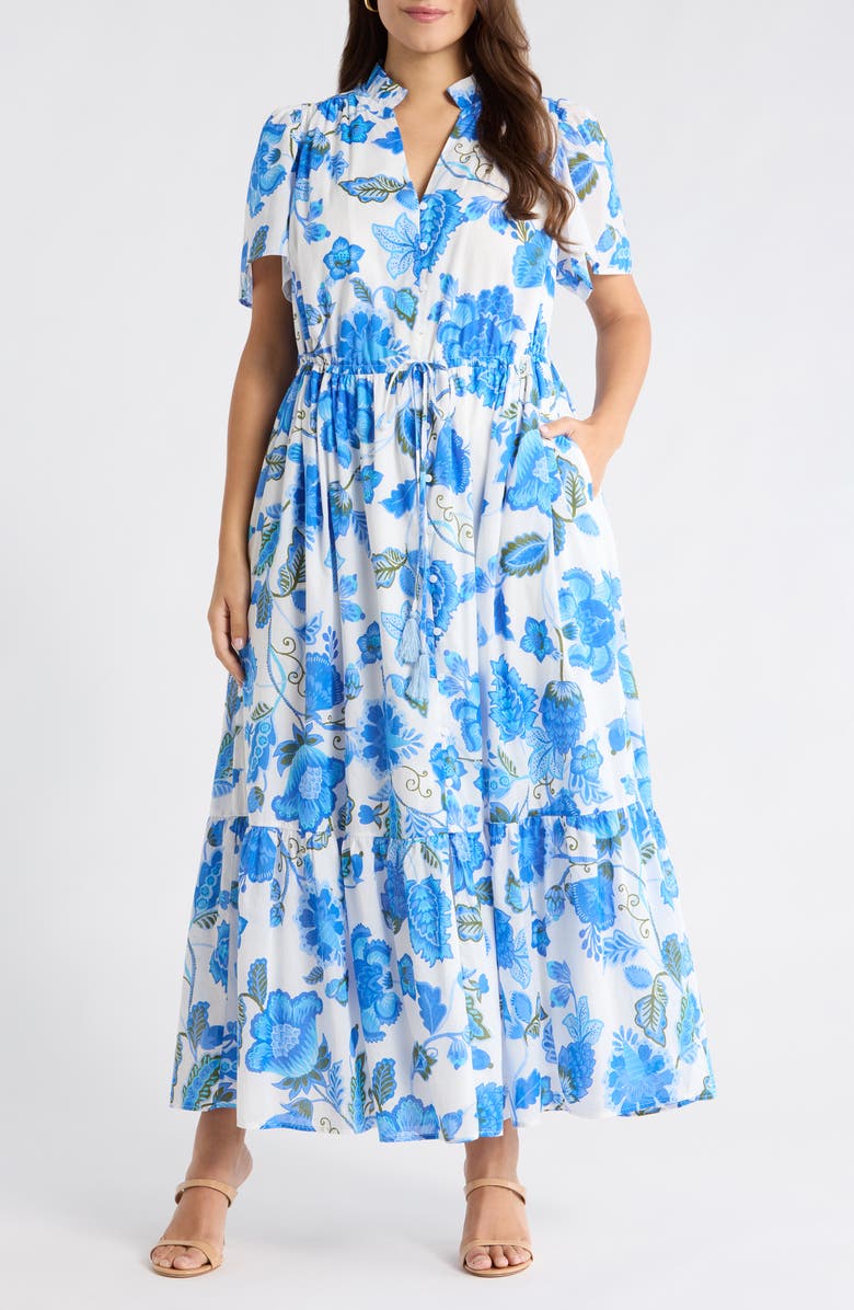 SUGARLIPS Samian Kissa Floral Button-Up Maxi Dress, Main, color, White-Blue-Green
