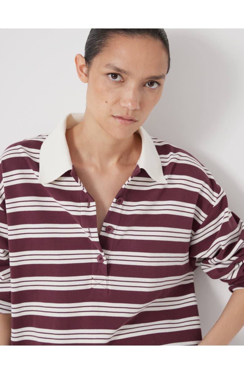 Hush Cotton Striped Polo Top, Alternate, color, Brown Stripe