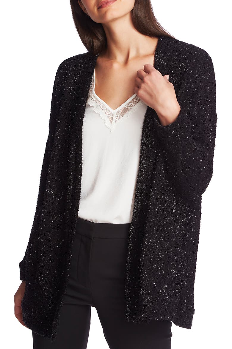 Metallic Eyelash Cardigan, Main, color, RICH BLACK