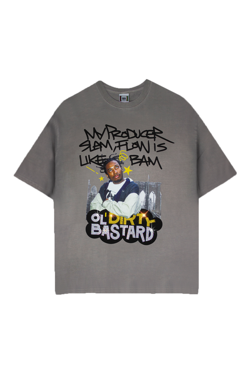 Cross Colours ODB Flow is Like Bam Bling T-Shirt in Vintage Pigment Cement 