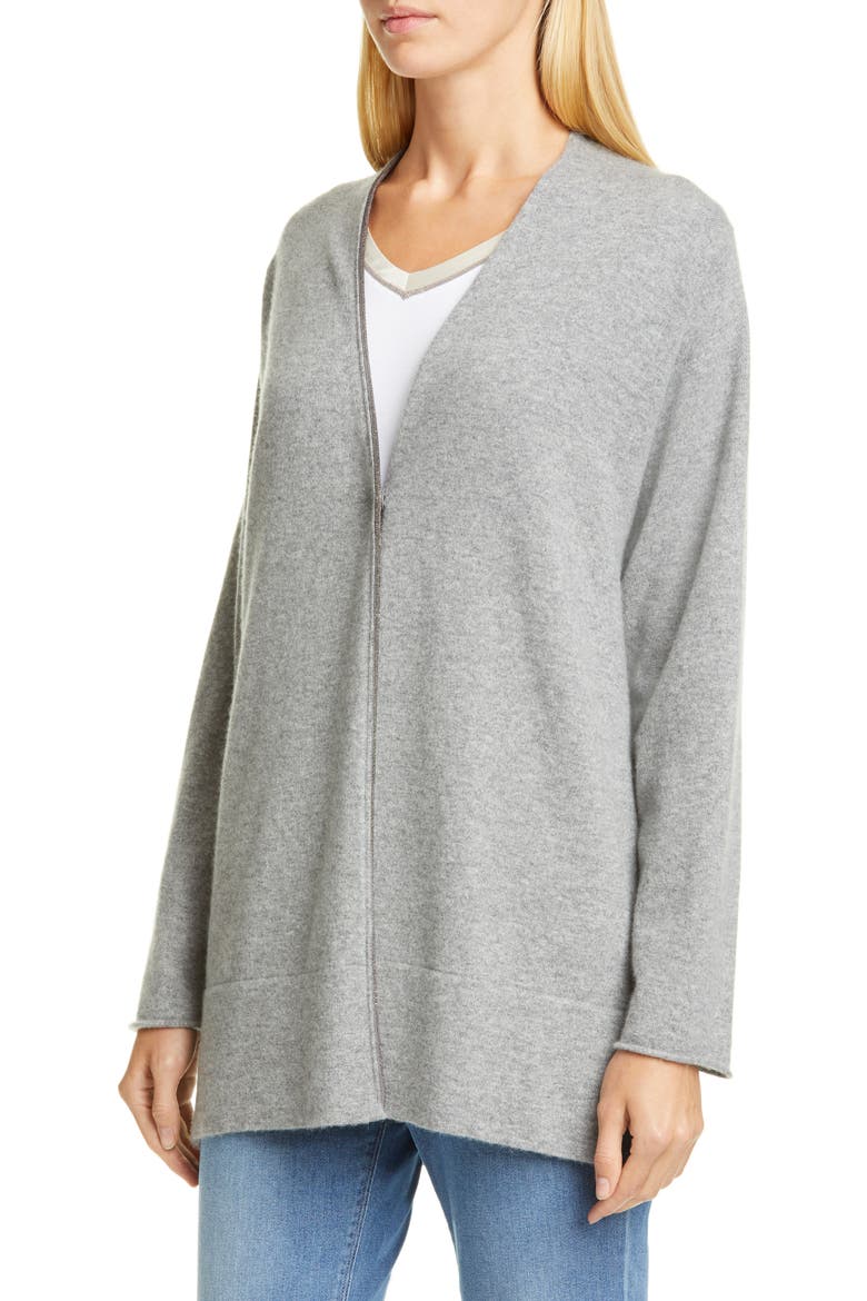 Bead Trim Cashmere Cardigan, Alternate, color, GREY