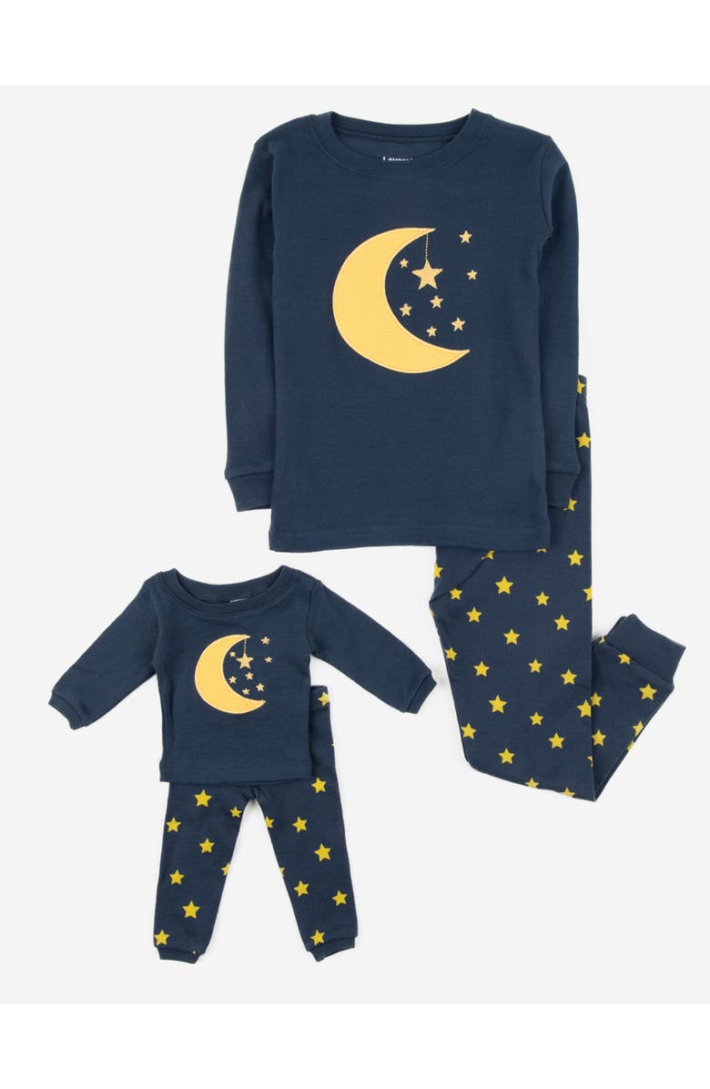 Leveret 2-pc. Cotton Short Sleeve Shirt & Shorts Animal Print Pajama Set with Matching Doll Accessory, Main, color, Moon & Stars Navy