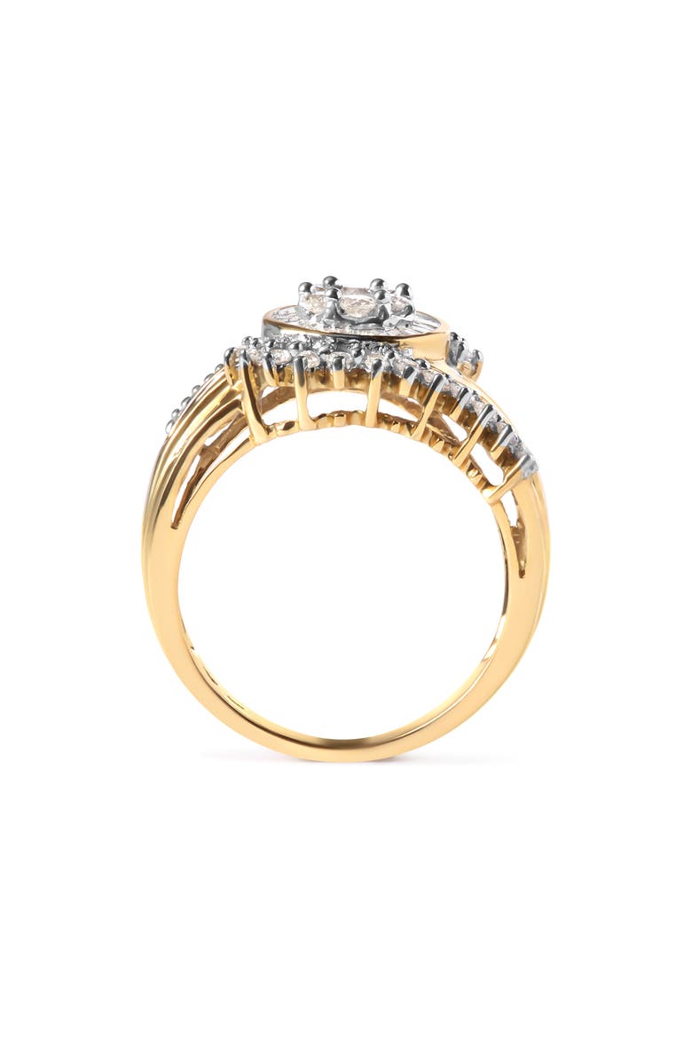 10K Yellow Gold 1 Cttw Diamond Cluster Swirl Band Ring, Alternate, color, Yellow