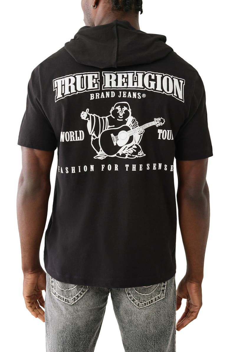 True Religion Hooded Cotton Graphic T-Shirt, Alternate, color, Jet Black