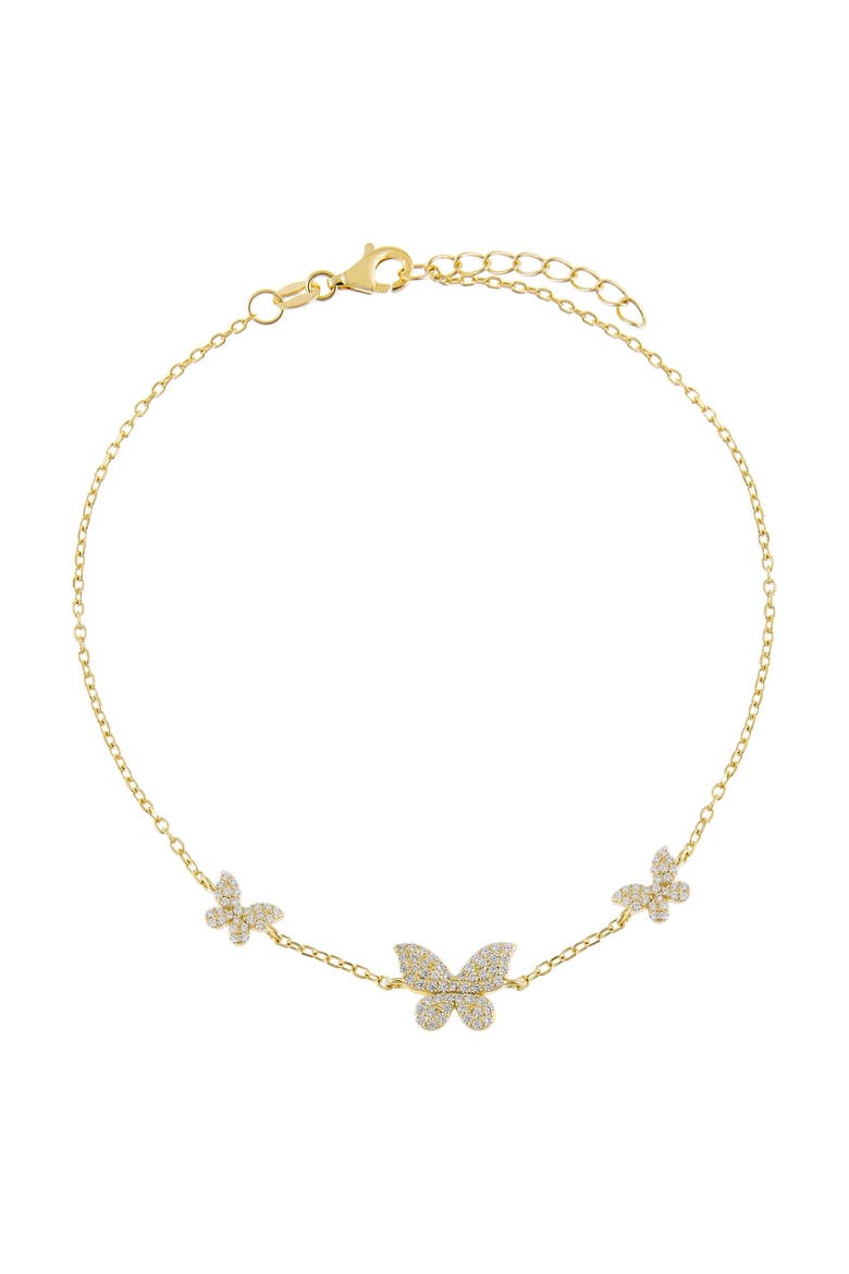 Pave Triple Butterfly Anklet, Main, color, Gold