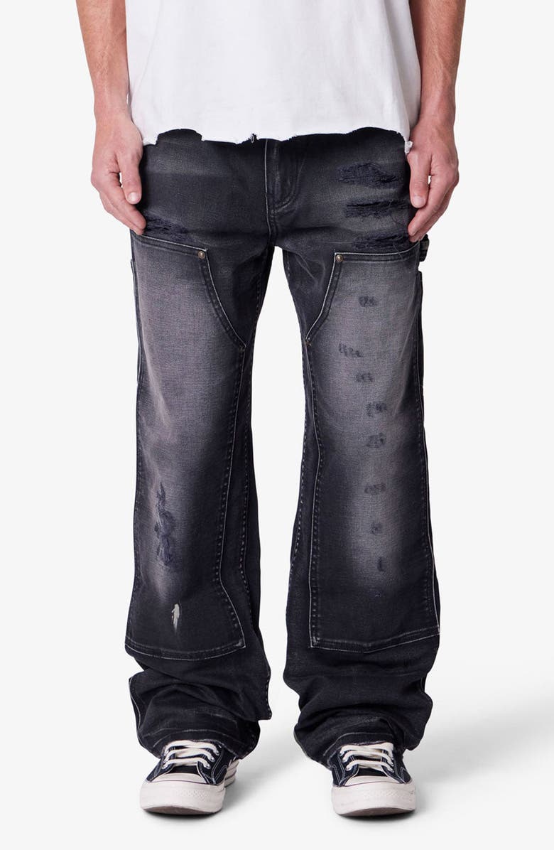 mnml Baggy Fit Painted Distressed Cotton Canvas Carpenter Pants, Main, color, 