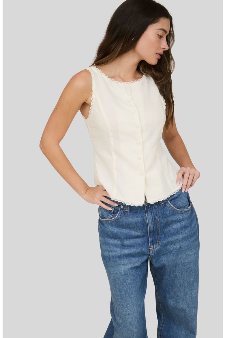 Lace Trim Buttoned Top, Alternate, color, NATURAL