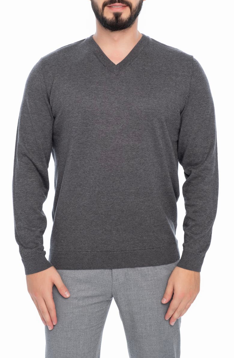 VELLAPAIS V-Neck Sweater, Main, color, Dark Grey