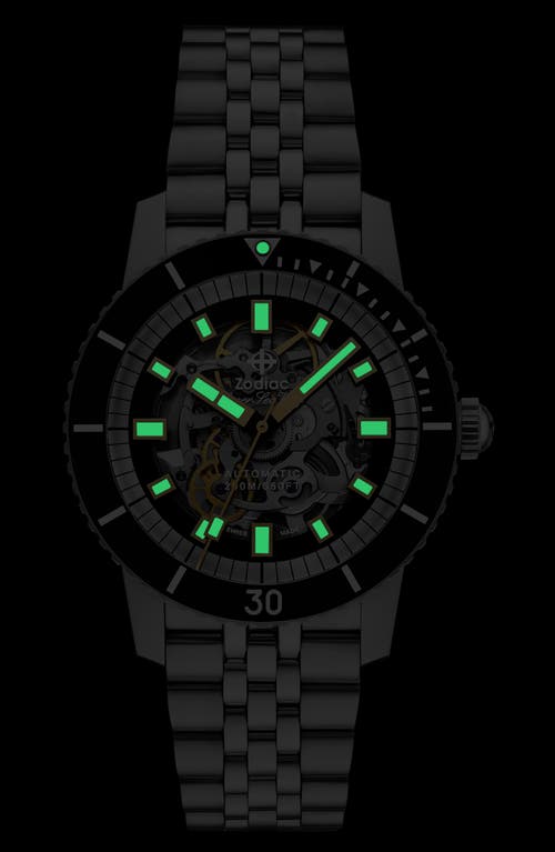 Zodiac Compression Diver Skeleton Bracelet Watch, 40mm