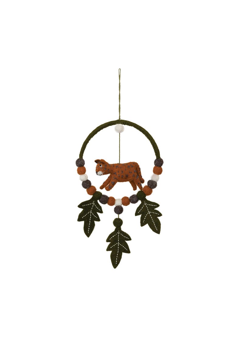 Wool Felt Mobile with Cheetah and Leaves, Main, color, Orange