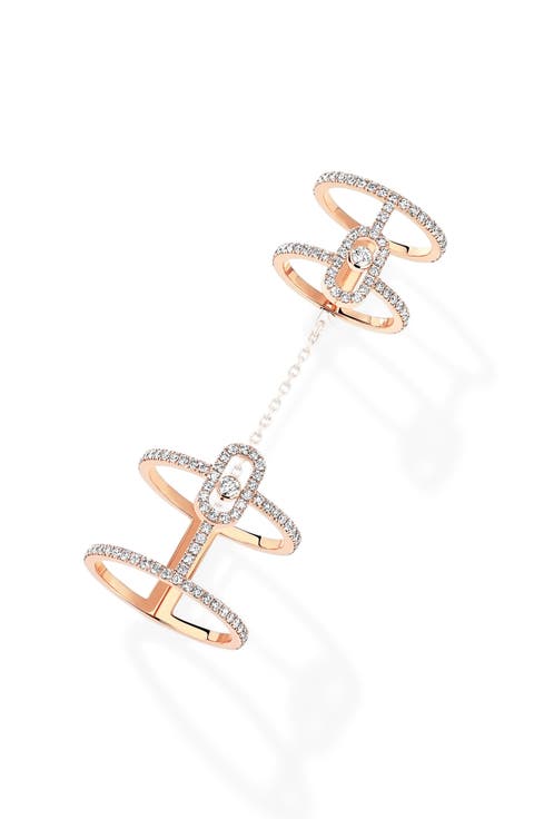 Move Uno Diamond Pavé Double Ring with Detachable Chain