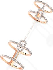Messika Move Uno Diamond Pavé Double Ring with Detachable Chain