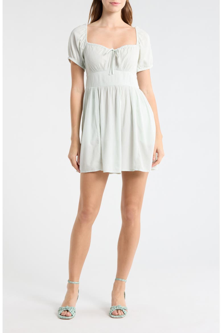 Puff Sleeve Tie Front Minidress, Main, color, GREEN CLOUD