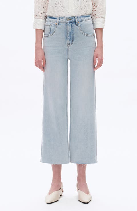 High Waist Raw Hem Wide Leg Jeans