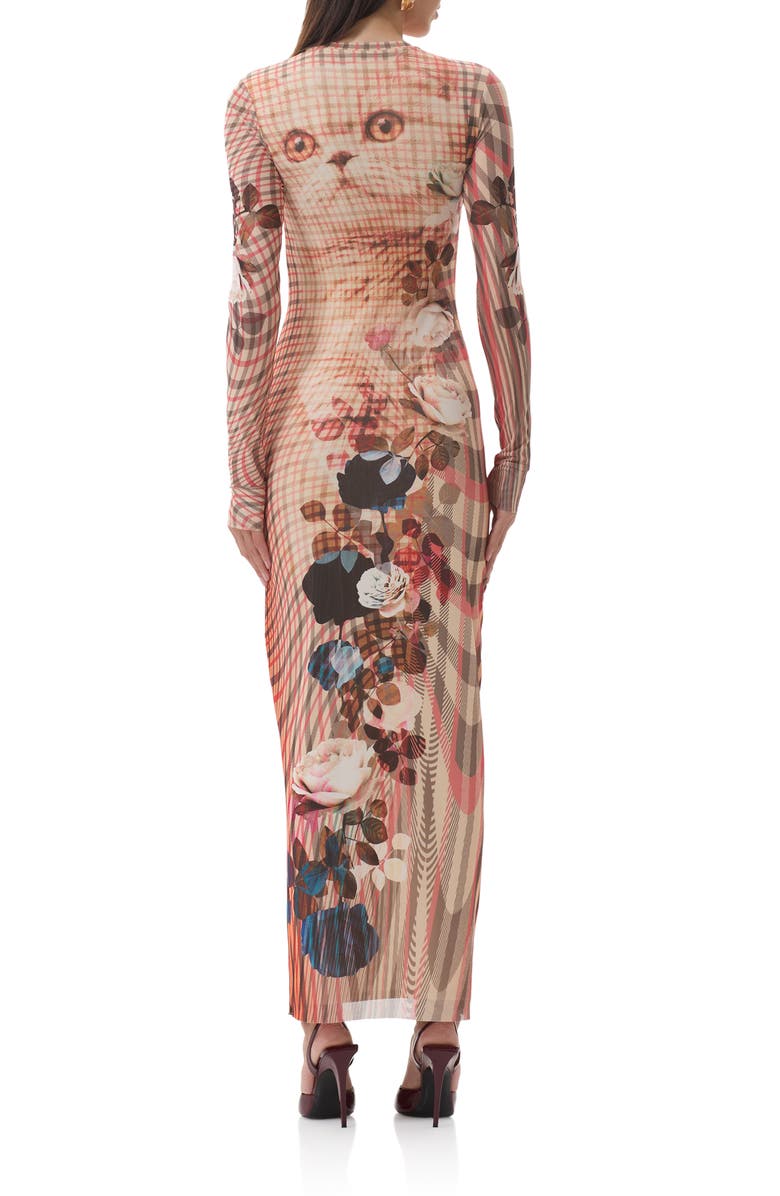 AFRM Didi Printed Long Sleeve Mesh Maxi Dress, Alternate, color, Kitten Plaid