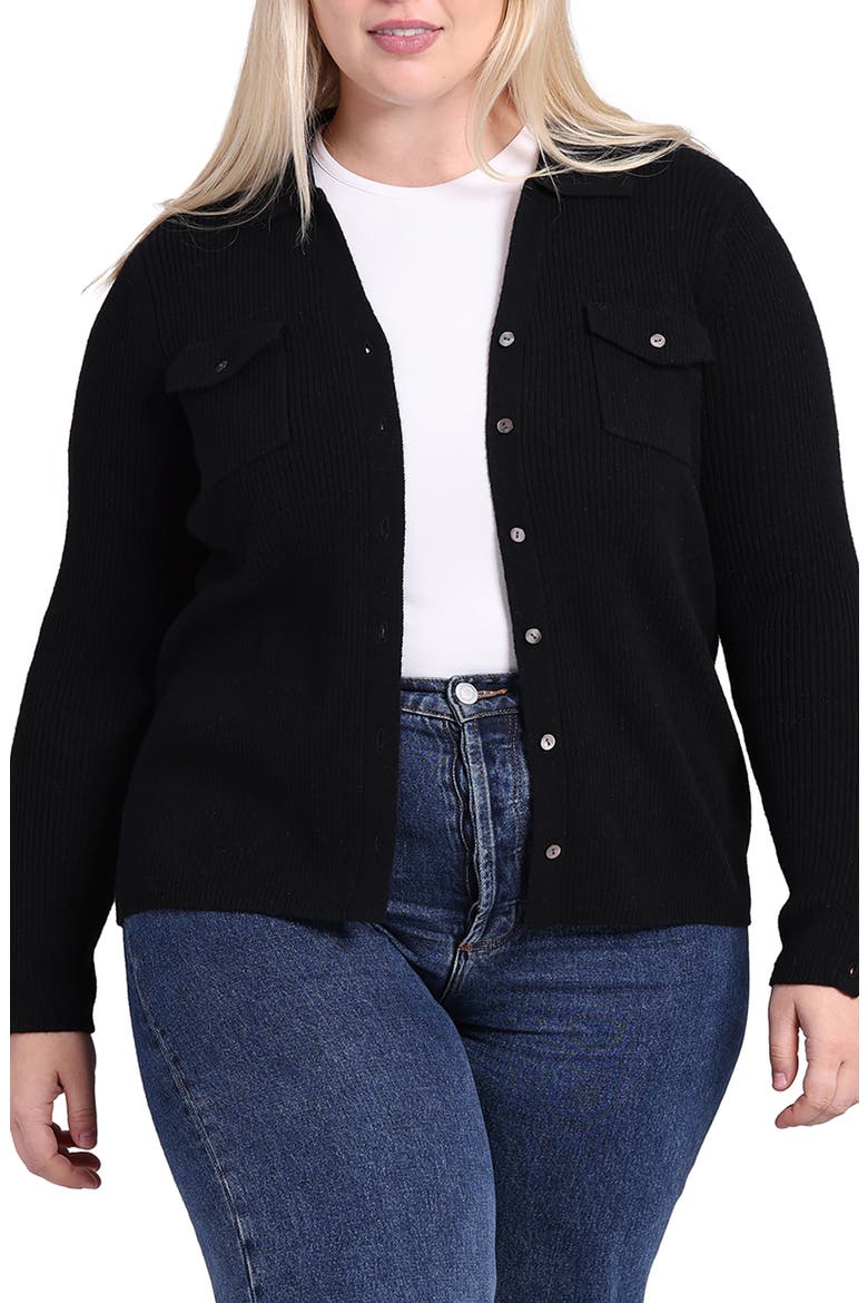 Rib Cashmere Cardigan, Alternate, color, BLACK