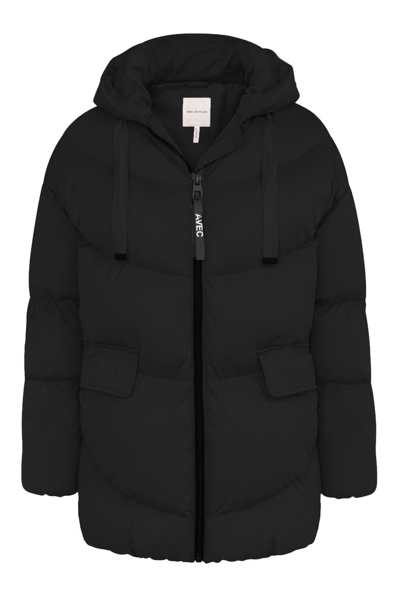Water Resistant Hooded Cozy Duvet Puffer Jacket, Alternate, color, BLACK